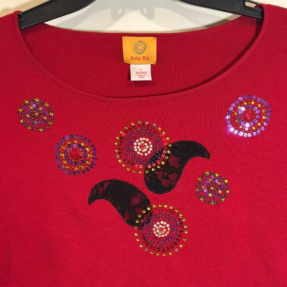 Ruby Rd Red Sequence Top Size L - Picture 4 of 5